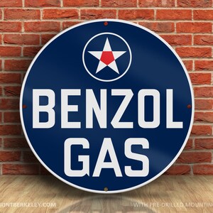 Benzol Gas – Petroliana Vintage Reproduction Gas Station Sign (23.5&quot; Round DIBOND™ Aluminum Composite)