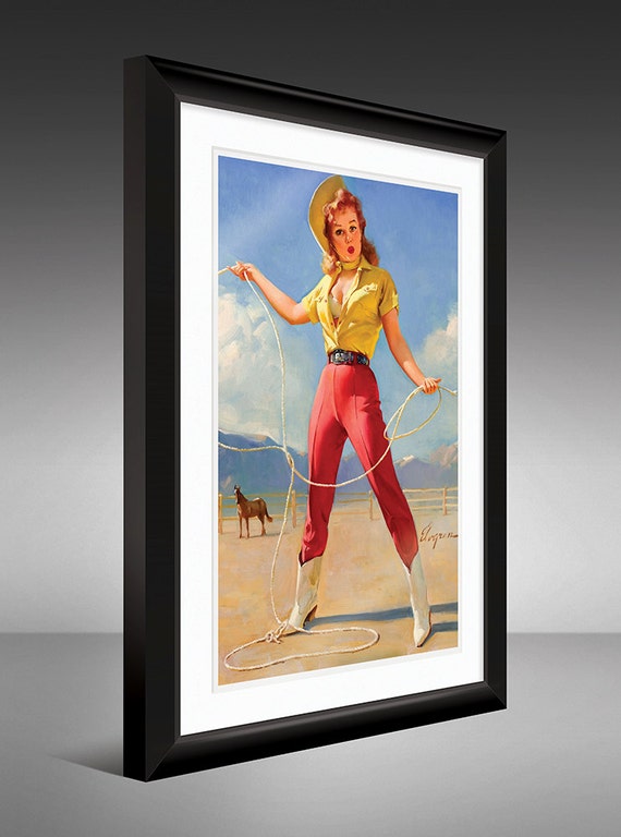 Gil Elvgren ギル・エルブグレン　ピンナップ　アート　額装 Gil Elvgren Cowgirl Art Print – Vintage Pinup Girl Poster (12x18