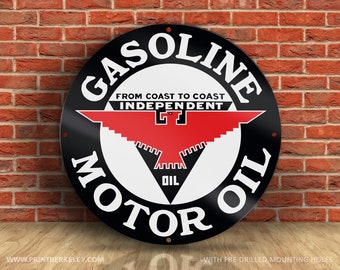 Independent Gasoline Motor Oil – Petroliana Vintage Reproduction Gas Station Sign (23.5" or 36" Round DIBOND™ Aluminum Composite)