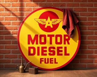 Flying A Motor Diesel Fuel – Petroliana Vintage Reproduction Gas Station Sign (23.5"/36"/46" Round DIBOND™ Aluminum Composite)