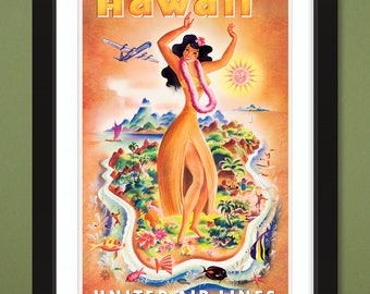 Travel Poster – United Air Lines – Hawaii – Orange (12x18