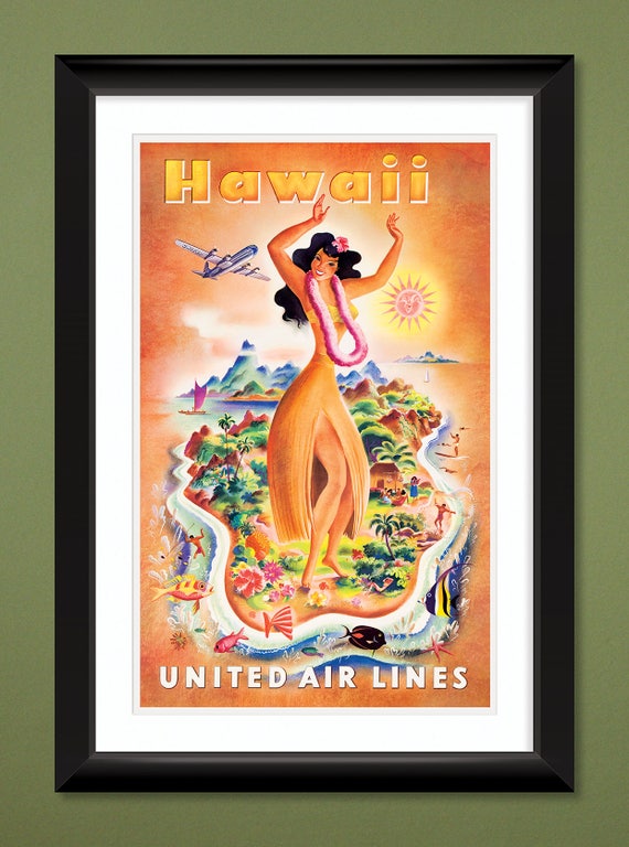 Travel Poster – United Air Lines – Hawaii – Orange (12x18