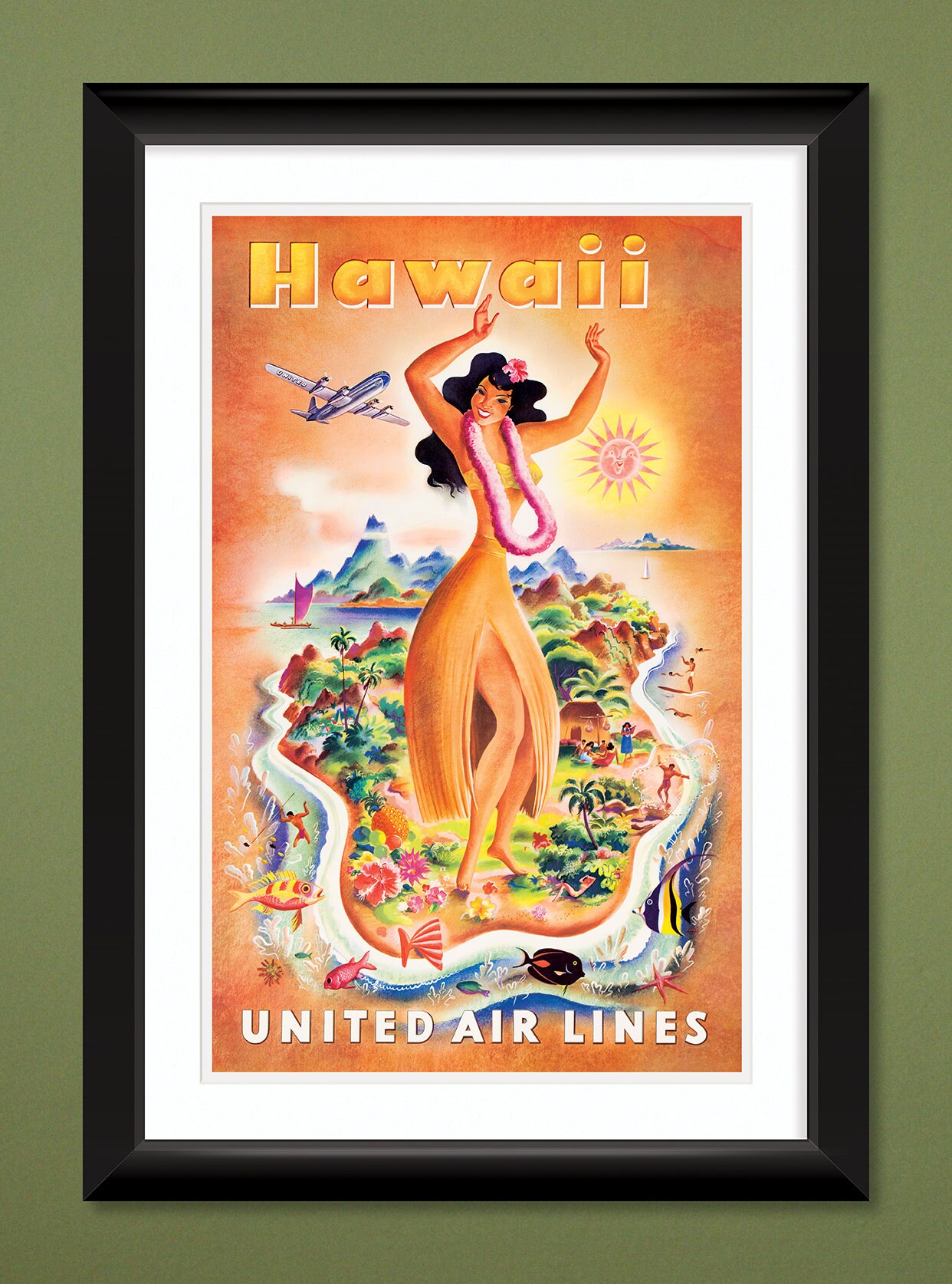 Travel Poster – United Air Lines – Hawaii – Orange (12x18