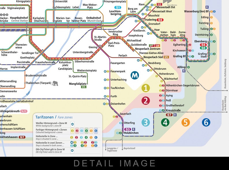 Munich Germany Urban Rail & Regional Train Map 2019 16x12 Heavyweight Art Print image 3