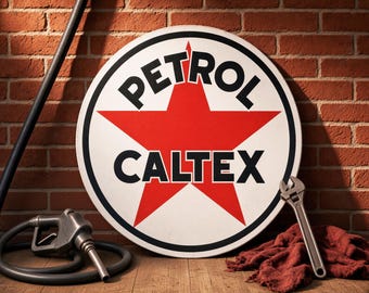 Petrol Caltex – Petroliana Vintage Reproduction Gas Station Sign (23.5"/36"/46" Round DIBOND™ Aluminum Composite)