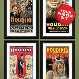 Houdini – Vintage Four Poster Set (12x18 Heavyweight 100%-PCW Art Prints)