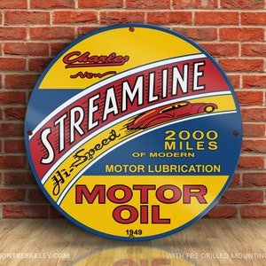 Streamline – Hi-Speed Motor Oil – Petroliana Vintage Reproduction Gas Station Sign (23.5&quot; Round DIBOND™ Aluminum Composite)