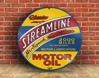 Streamline – Hi-Speed Motor Oil – Petroliana Vintage Reproduction Gas Station Sign (23.5" Round DIBOND™ Aluminum Composite)