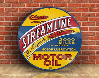 Streamline Motor Oil – Petroliana Vintage Reproduction Gas Station Sign (23.5" or 36" Round DIBOND™ Aluminum Composite)