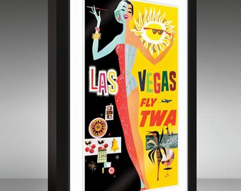 Vintage Travel Poster – TWA Las Vegas by David Klein (1960s) 12x18