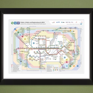 Munich Germany Urban Rail & Regional Train Map 2019 16x12 Heavyweight Art Print image 1