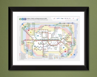 Munich (Germany) Urban Rail & Regional Train Map 2019 (16x12 Heavyweight Art Print)