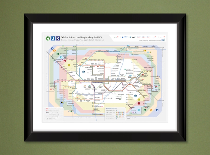 Munich Germany Urban Rail & Regional Train Map 2019 16x12 Heavyweight Art Print image 1