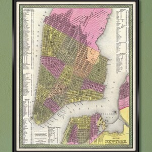 Mitchell Map of New York City (1848) 24X30 Gallery-Quality Canvas Wrap w/ Free UPS Shipping