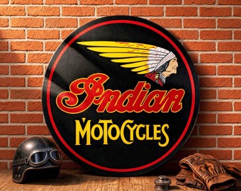 Indian Motorcycles – Petroliana Vintage Reproduction Gas Station Sign (23.5"/36"/46" Round DIBOND™ Aluminum Composite)