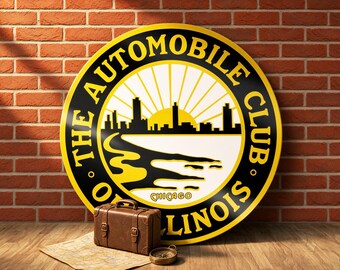 Automobile Club of Illinois – Petroliana Vintage Reproduction Gas Station Sign (23.5"/36"/46" Round DIBOND™ Aluminum Composite)
