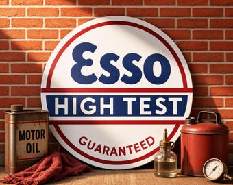 Esso High Test – Petroliana Vintage Reproduction Gas Station Sign (23.5"/36"/46" Round DIBOND™ Aluminum Composite)