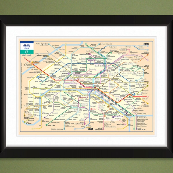 Paris Mini-Metro [Subway] Map (16x12 Heavyweight Art Print)