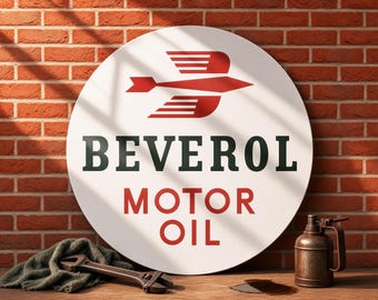 Beverol Motor Oil – Petroliana Vintage Reproduction Gas Station Sign (23.5"/36"/46" Round DIBOND™ Aluminum Composite)