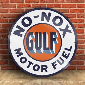 Gulf – No Nox – Motor Oil – Petroliana Vintage Reproduction Gas Station Sign (23.5&quot; Round DIBOND™ Aluminum Composite)