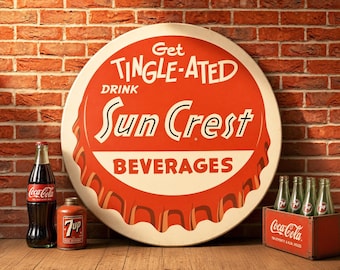 Sun Crest Beverages Sign, Vintage Gas Station Decor (23.5" Aluminum)