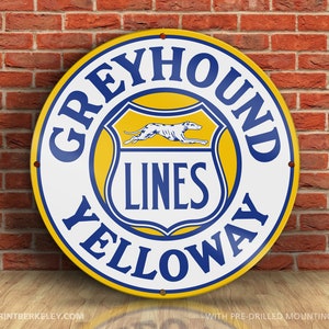 Greyhound Yelloway Lines – Petroliana Vintage Reproduction Gas Station Sign (23.5&quot; Round DIBOND™ Aluminum Composite)
