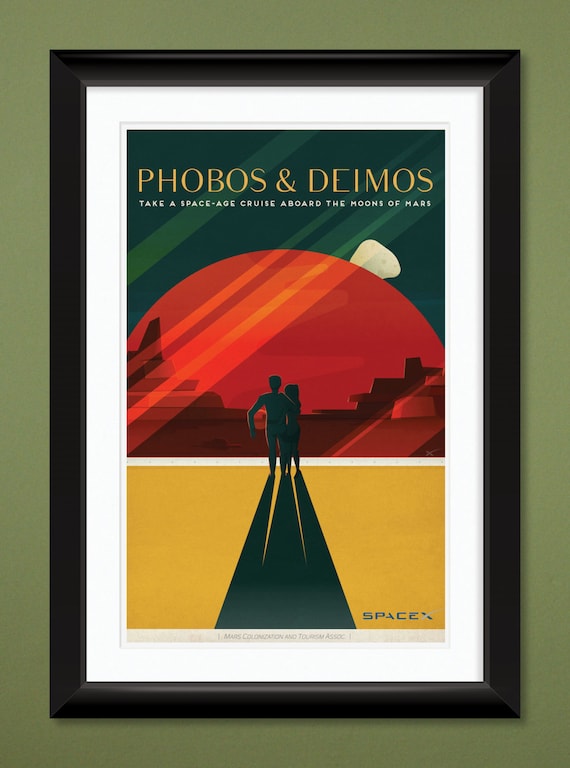 2015 Spacex Vintage Mars Travel Poster Phobos & Deimos | Etsy