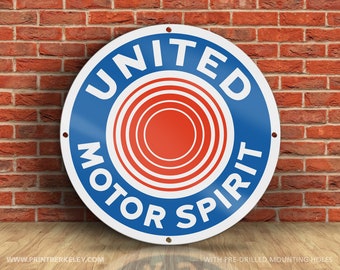 United Motor Spirit – Petroliana Vintage Reproduction Gas Station Sign (23.5" or 36" Round DIBOND™ Aluminum Composite)