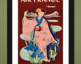 Travel Poster – Air France – Paris Tokio (c1950s) by Yasse Tabuchi