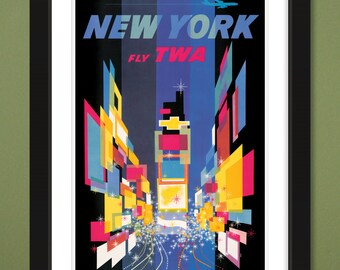 Vintage New York TWA Travel Poster by David Klein (12x18 Art Print