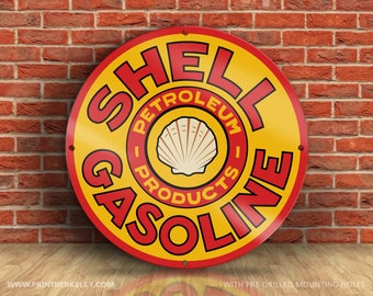 Shell Gasoline (Bold Letter) – Petroliana Vintage Reproduction Gas Station Sign (23.5" or 36" Round DIBOND™ Aluminum Composite)