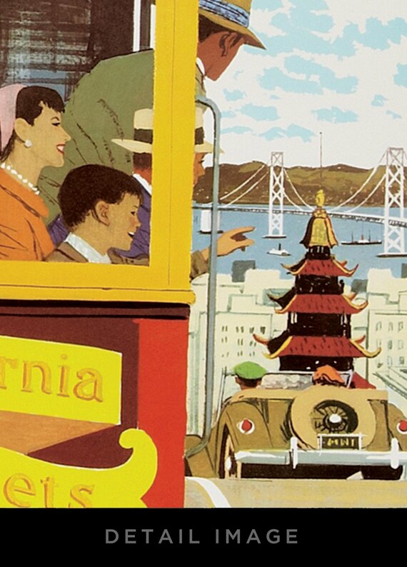 San Francisco 1960s Cable Car Vintage Style Travel Poster 20x30