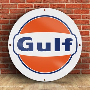 Gulf (Simple Modern Globe Logo) Petroliana Vintage Reproduction Gas Station Sign (23.5&quot; Round DIBOND™ Aluminum Composite)