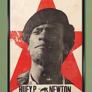 Huey P. Newton – Red Star – Black Panthers Poster (late 1960s) Gallery-Quality Canvas Wrap 12x18 20x30 24x36 w/ Free UPS Shipping