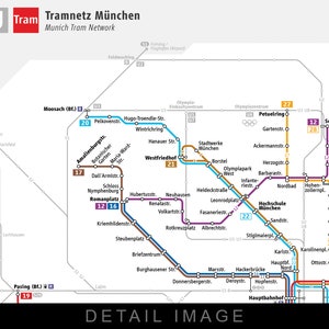 Munich Germany Tramway Network Map Tramnetz München 2019 16x12 Heavyweight Art Print Bild 2