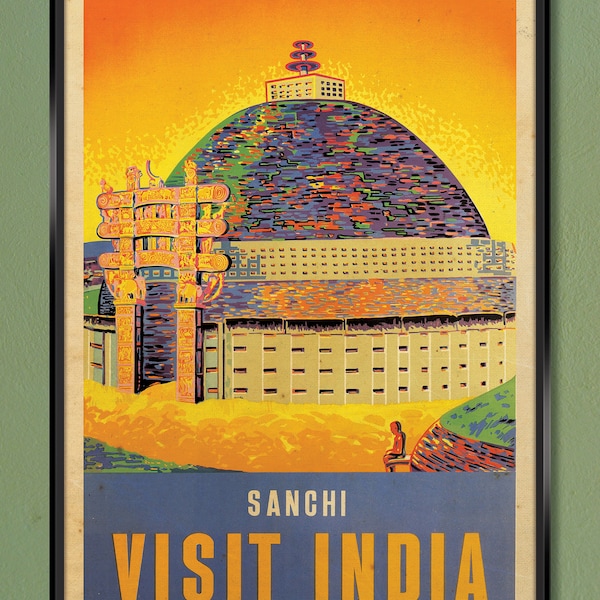 Visit India (c1950) Sanchi (Stupa) Gallery-Quality Canvas Wrap 12x18 20x30 24x36 w/ Free UPS Shipping