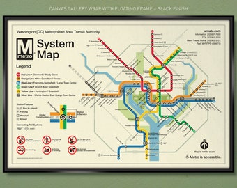 Washington [DC] Metropolitan Area Transit Authority – System Map (2019) 18x12 30x20 - 36x24 Gallery-Quality Canvas Wrap w/ Free UPS Shipping