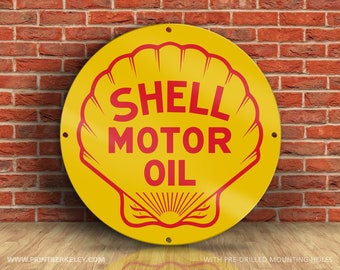 Shell Motor Oil – Petroliana vintage Reproduction Gas Station Sign (Composite rond en aluminium DIBOND™ de 23,5 pouces)