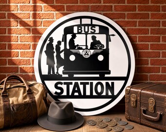 Bus  Station – Vintage Reproduction Sign (23.5"/36"/46" Round DIBOND™ Aluminum Composite)