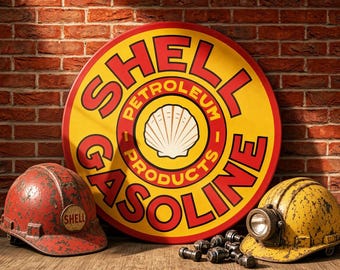 Shell Gasoline (Bold Letter) – Petroliana Vintage Reproduction Gas Station Sign (23.5"/36"/46" Round DIBOND™ Aluminum Composite)