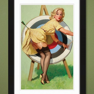 Gil Elvgren – A Near Miss – Right On Target 1964 (12x18 Heavyweight Art Print)