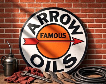 Arrow Oils – Petroliana Vintage Reproduction Gas Station Sign (23.5"/36"/46" Round DIBOND™ Aluminum Composite)