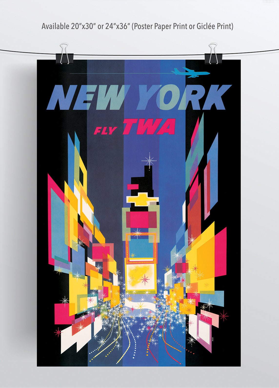 New York – Fly TWA by David Klein C1960s 20x30 & 24x36
