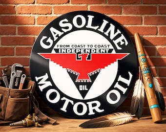 Independent Gasoline Motor Oil – Petroliana Vintage Reproduction Gas Station Sign (23.5"/36"/46" Round DIBOND™ Aluminum Composite)