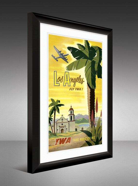 Vintage TWA Los Angeles Travel Poster – David Klein, 1950s Art