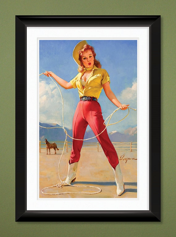 Gil Elvgren Cowgirl Art Print – Vintage Pinup Girl Poster (12x18