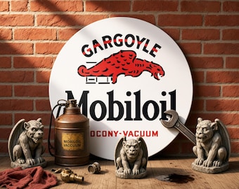 Mobiloil Gargoyle – SOCONY-Vacuum – Petroliana Vintage Reproduction Gas Station Sign (23.5"/36"/46" Round DIBOND™ Aluminum Composite)
