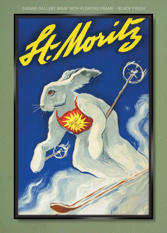 St. Moritz Ski Bunny Canvas Print – Vintage Swiss Travel Poster - Etsy