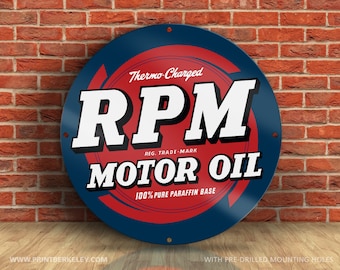 RPM Motor Oil Sign – Vintage Gas Station Decor (23.5" Aluminum)