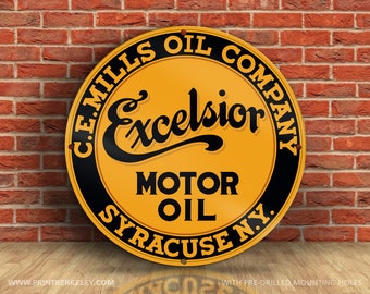 Excelsior Motor Oil Sign – Vintage Gas Station Decor, Reproduction Petroliana